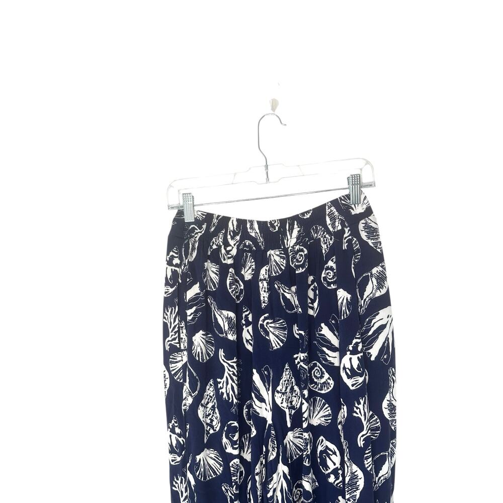 Venus Pants Blue White Seashell‎ Print Beachy Vacation Resort Cropped Small - Picture 6 of 10
